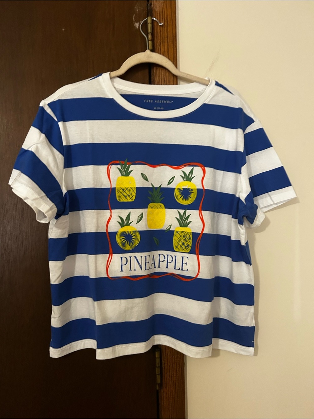 Free Assembly Women’s Blue & White Striped Pineapple Tee